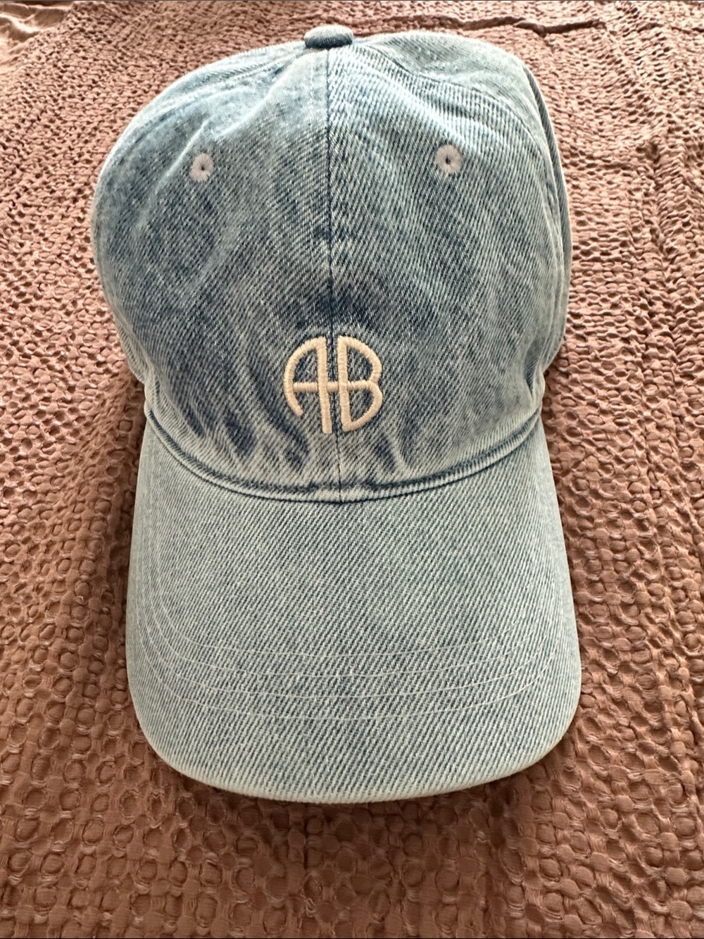 Anine Bing Light Blue Denim AB Logo Cap
